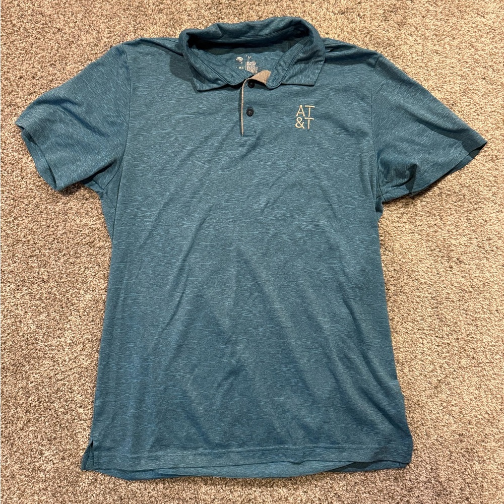 AT&T Polo TShirt ‎ Mens Medium Blue Replacement Employee Work Uniform Workwear